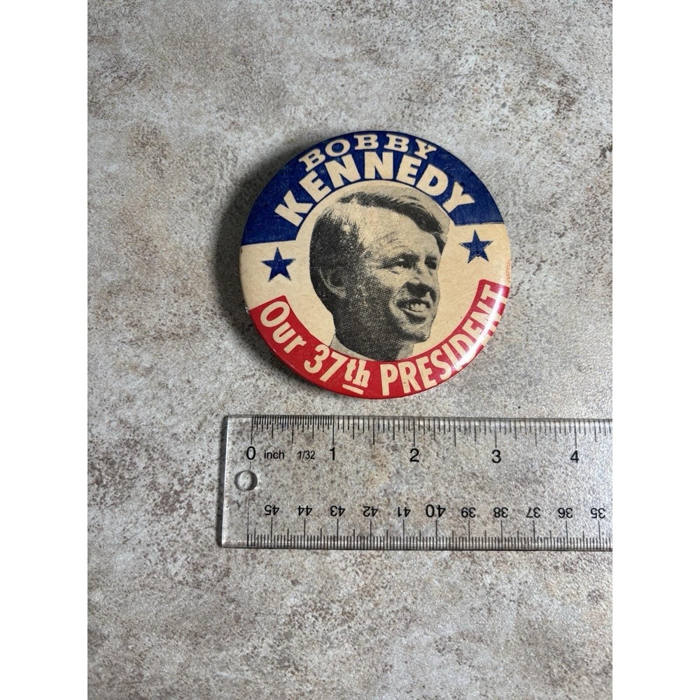 Vintage 1968 Bobby Kennedy Our 37th President Campaign Pinback 3" Button RFK - Picture 2 of 3